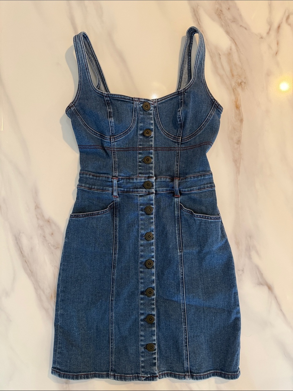 3x1 Denim Shannon Dress Button-Front Jeans Mini Dress Medium Kyla Blue Wash - Picture 4 of 16